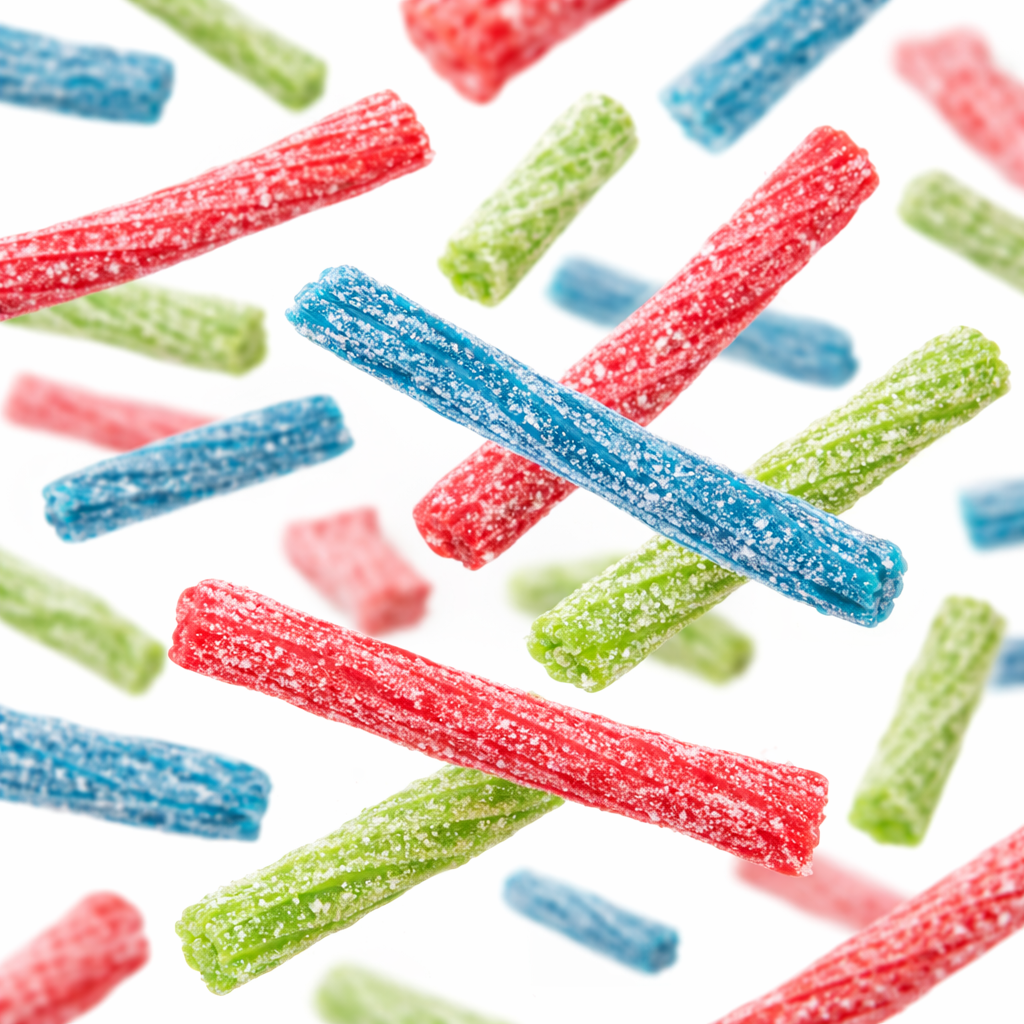Assorted Sour Punch Twists candy in a bulk value bag, featuring colorful, tangy sour candy twists from Candy In Bulk.