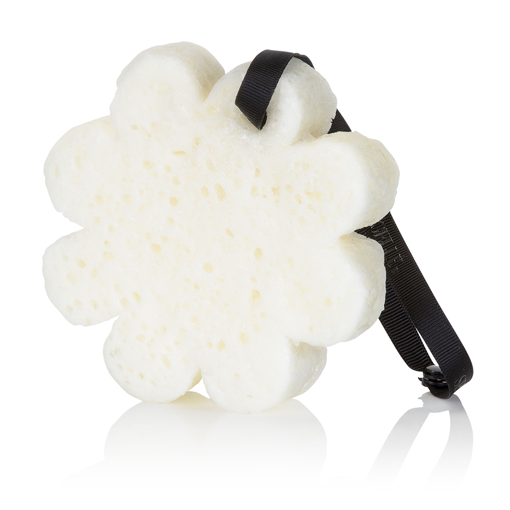 Spongellé Tobacco Vanilla boxed flower body wash infused buffer with floral design and soft sponge texture.