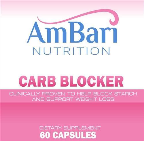 AmBari Nutrition carb blocker supplement bottle with dietary supplement capsules for reducing carbohydrate absorption.