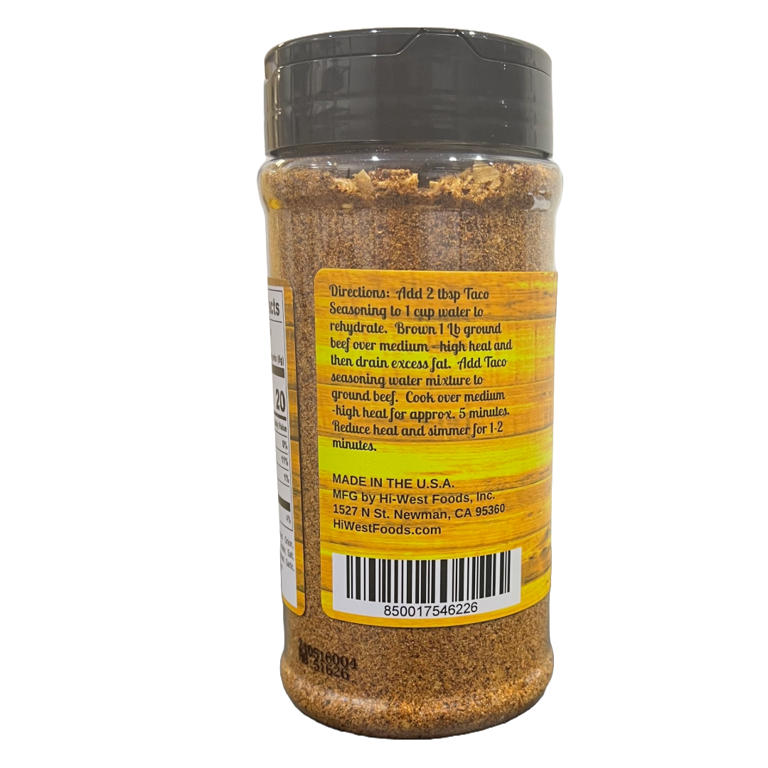 Hi-West Taco Seasoning in a packet, with spices and herbs for flavorful tacos, from Hi-West Foods, Inc.