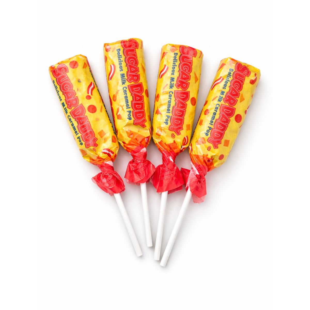 Assorted Sugar Daddy Milk Caramel Lollipops in bulk, featuring creamy caramel flavor and classic lollipop shape from Candy In Bulk.