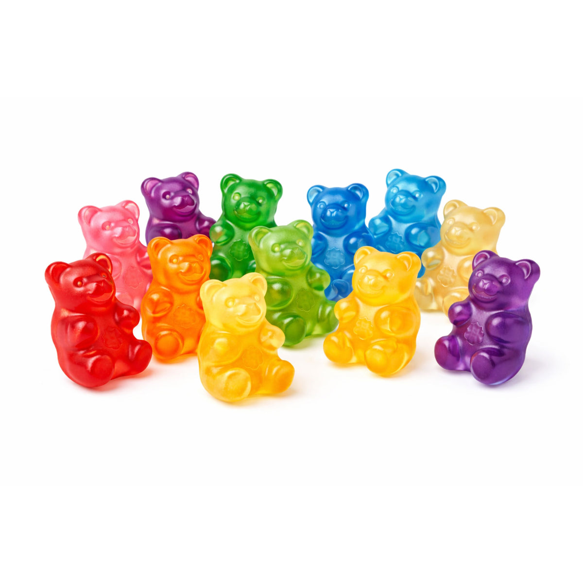 Assorted Albanese Gummy Bears in a bulk value bag, colorful gummy candies from Candy In Bulk on a white background.