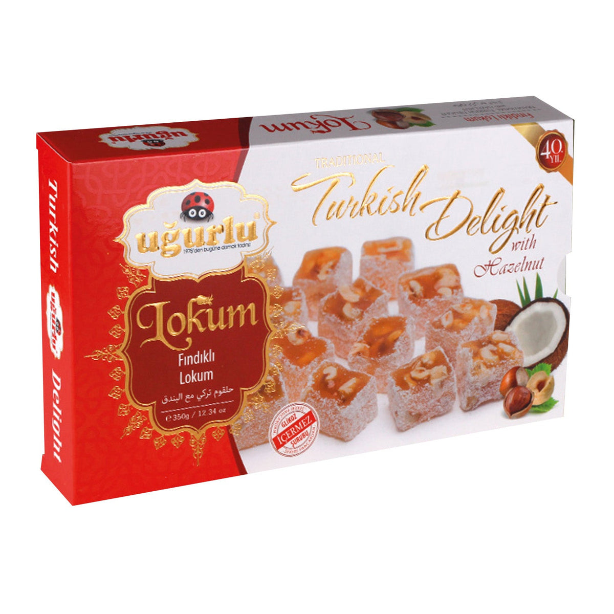Turkish delight Ugurlu Hindi&Fi Lokum by S101 in a 350g box, soft, colorful Turkish sweet with powdered sugar coating.