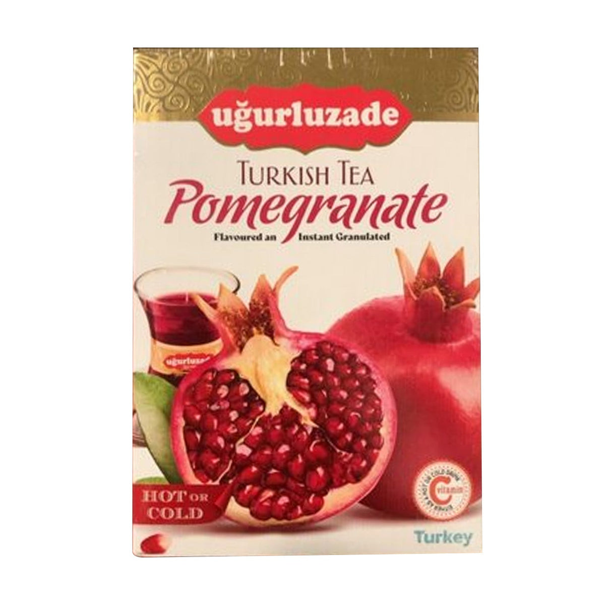 S101 Ugurlu pomegranate fruit and herbal tea in a 200g package, showcasing fresh pomegranate leaves and tea leaves.