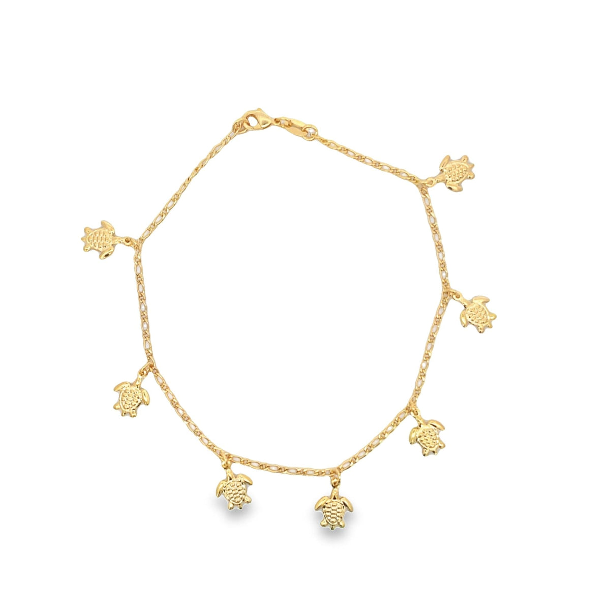18K gold filled dangle turtle charm anklet by MIA Jewelry, featuring a delicate chain and detailed turtle pendant.