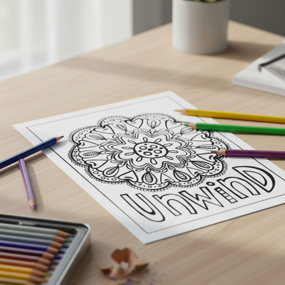 Colorful pages of the Darn Good Yarn E-Coloring Book for Creative Wellness, featuring intricate designs for relaxation and creativity.
