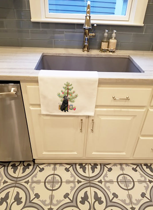 Set of two black and tan Schnauzer Christmas kitchen towels by Caroline's Treasures, featuring festive dog designs.