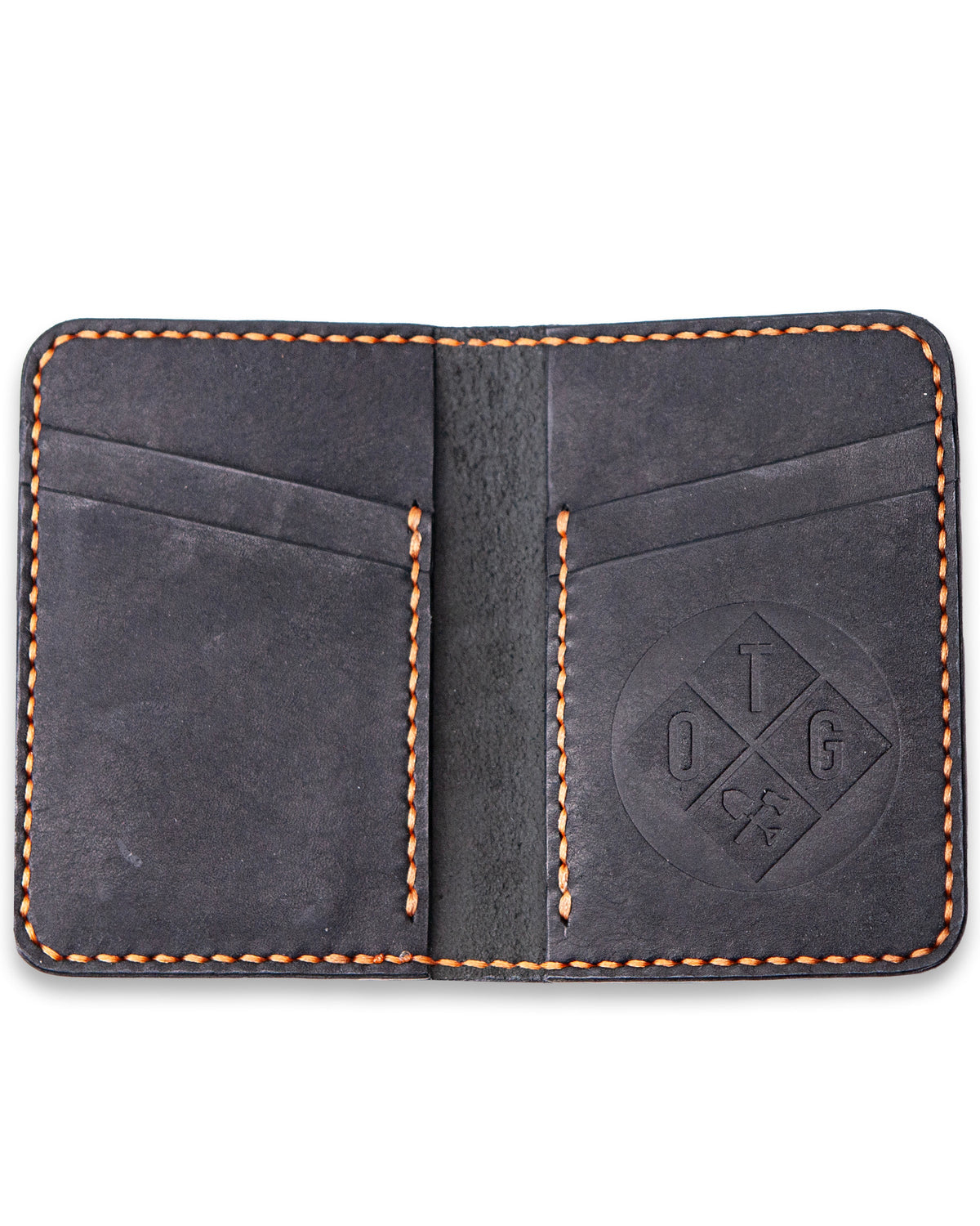 Off The Grid Surplus Borderland Leather Bifold Wallet with multiple card slots and a sleek, durable leather design.