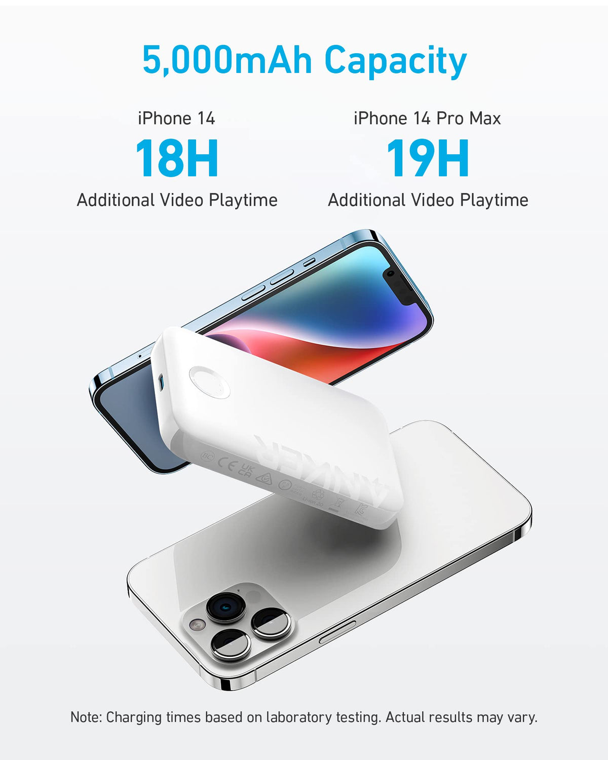 White Anker 321 MagGo Battery PowerCore Magnetic 5K portable charger with magnetic attachment for smartphones