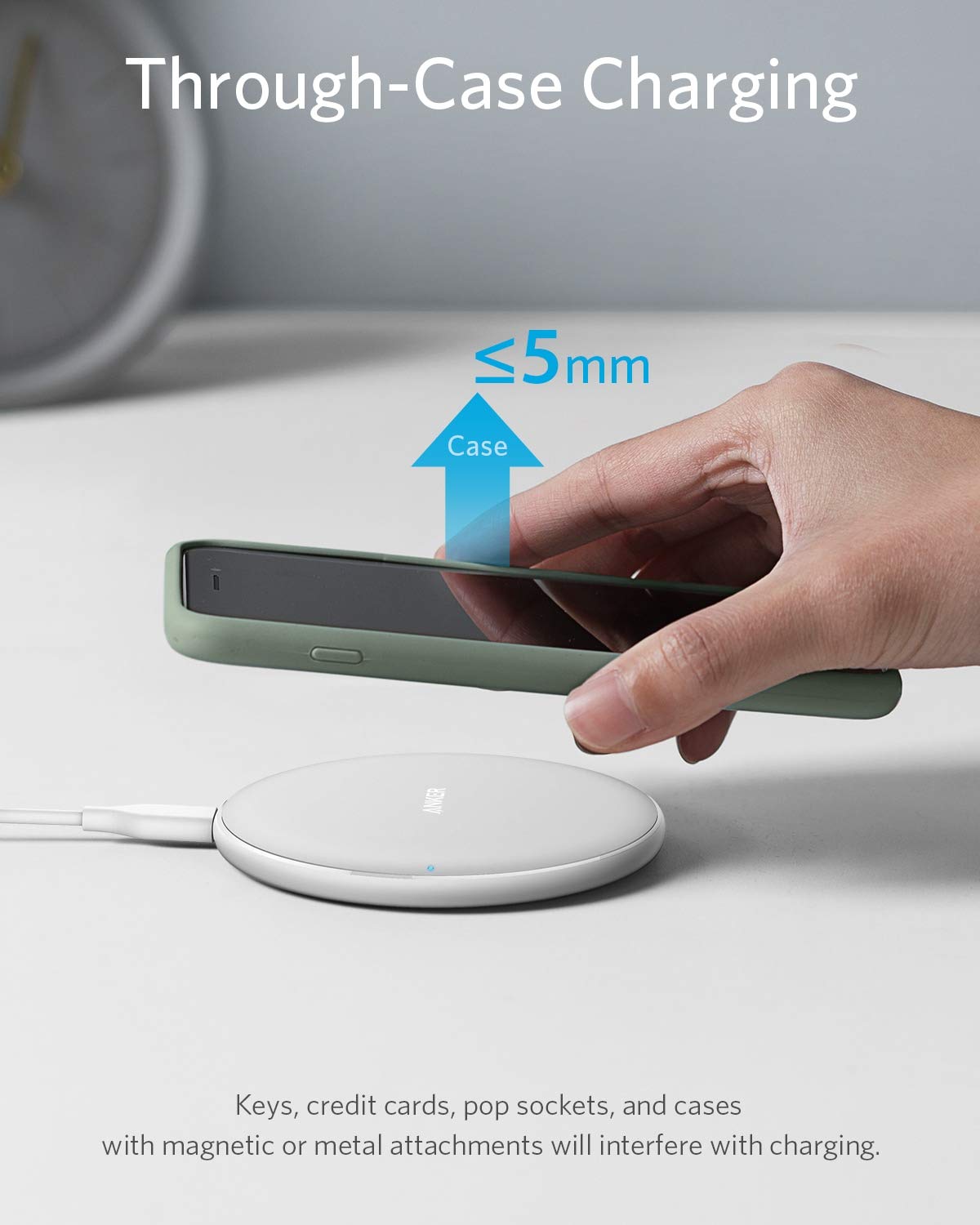 White Anker 313 wireless charging pad for fast, cable-free charging of compatible smartphones and devices.