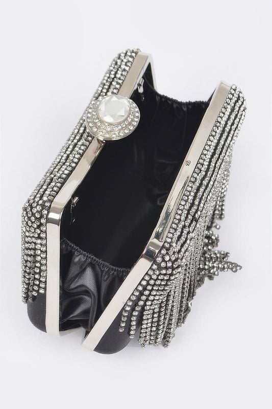 Women's fringe clutch handbag from BYMANYC New York, stylish Chelsea design with tassel details for a chic look.
