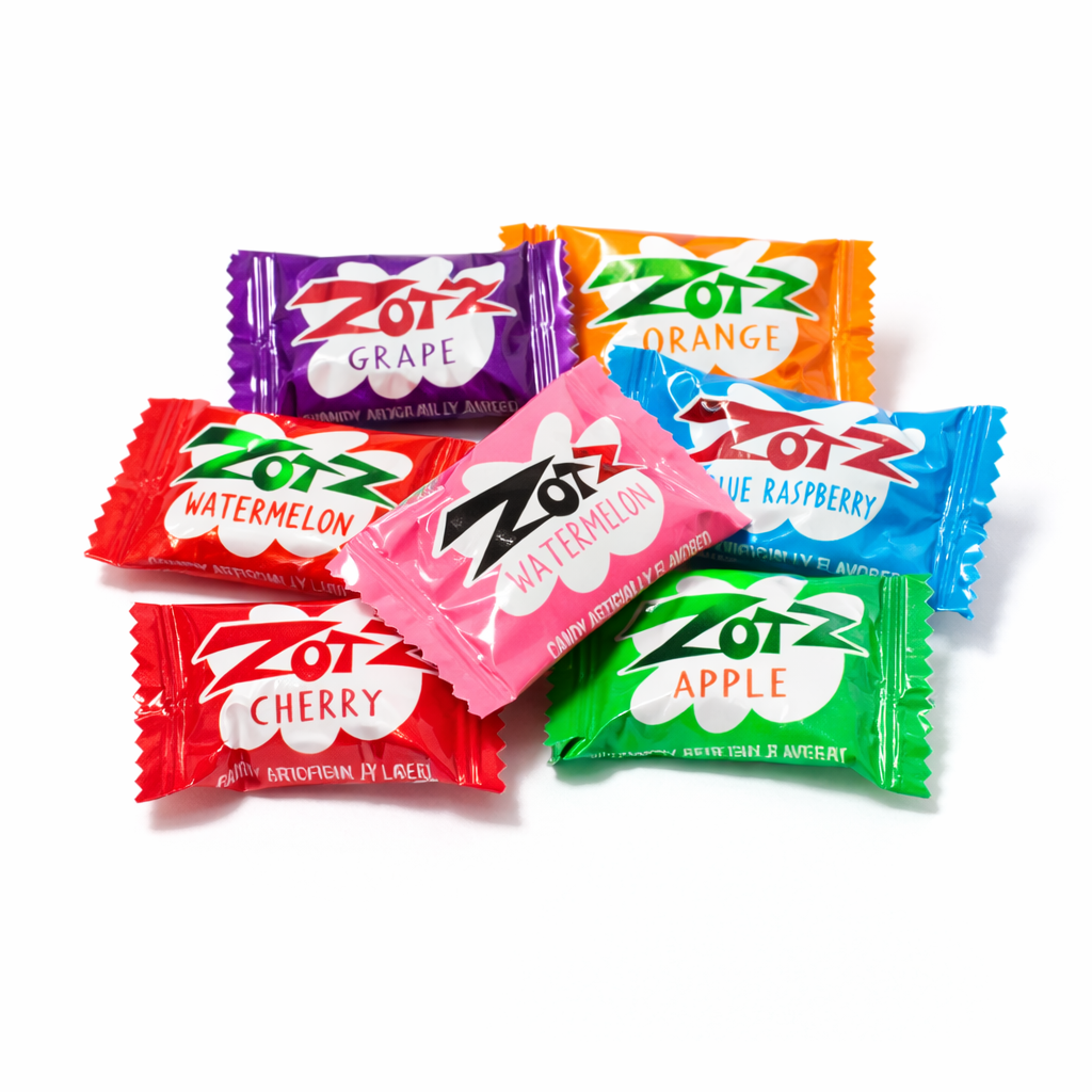 Assorted Zotz Fizz Filled Hard Candy by Candy In Bulk in a colorful bulk value bag, showing vibrant candies and packaging.