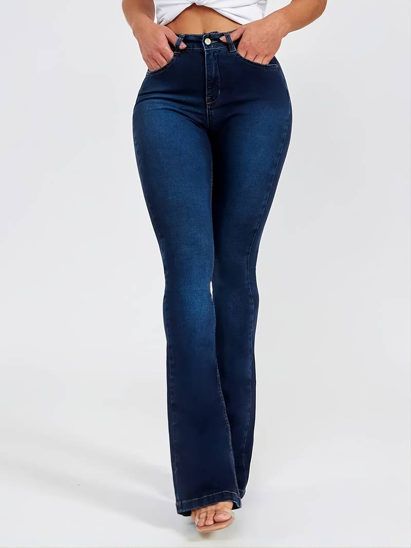 High-Rise Skinny Bell Bottoms Dark Wash Jean Pants