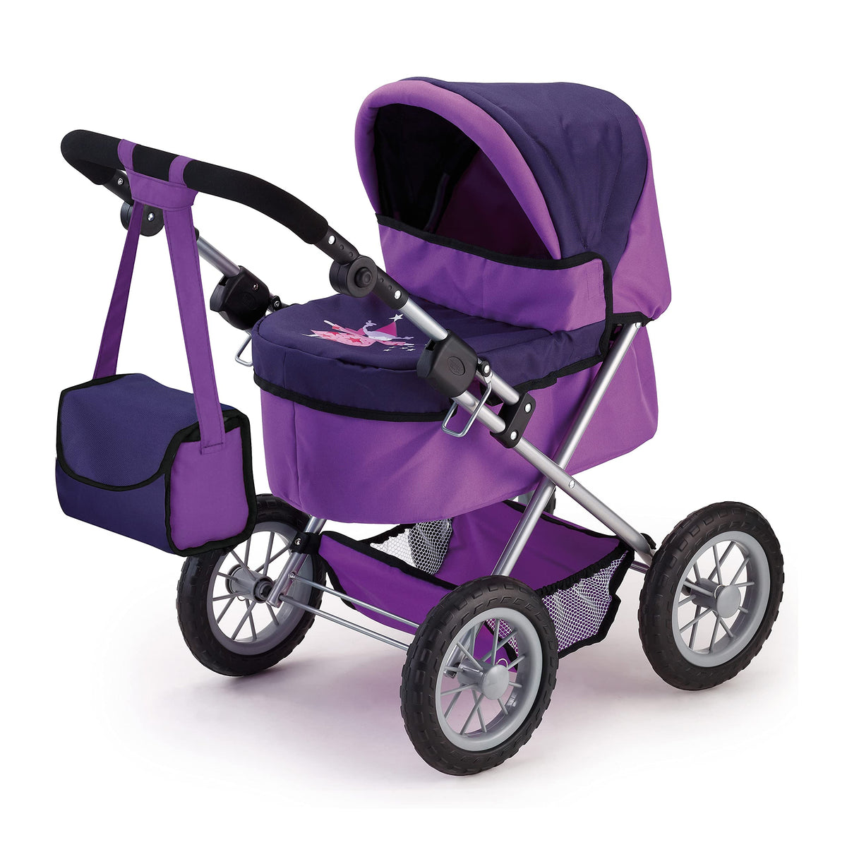 BACKUPMYFILESNOW® Bayer Trendy Doll Stroller with adjustable handle and carry bag, perfect for kids' doll play.