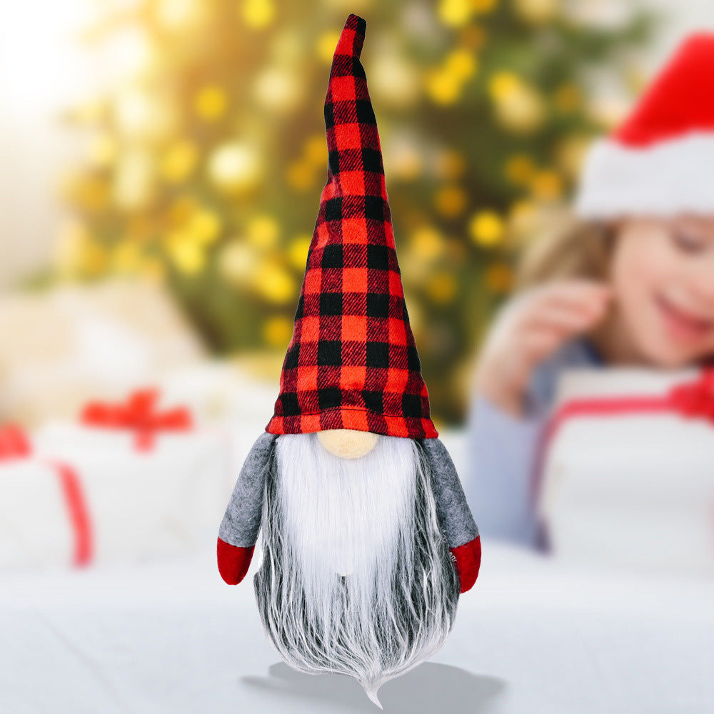 Christmas plaid hat Rudolf doll decoration with red nose and festive holiday details