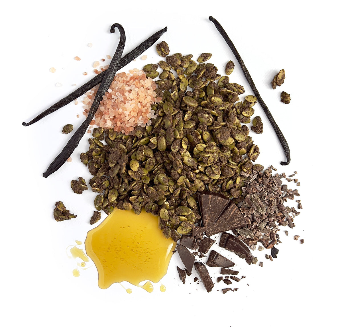 Abstract image of vanilla and cacao flavors representing HappinessFoods Vanilla Cacao product with warm, inviting tones.