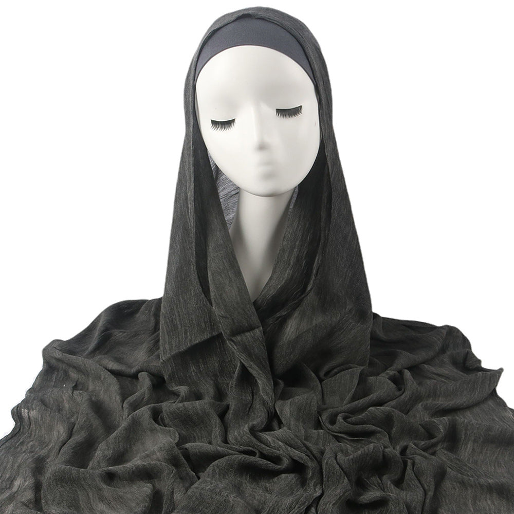 Women's solid-color pleated faux hijab, draped fabric design