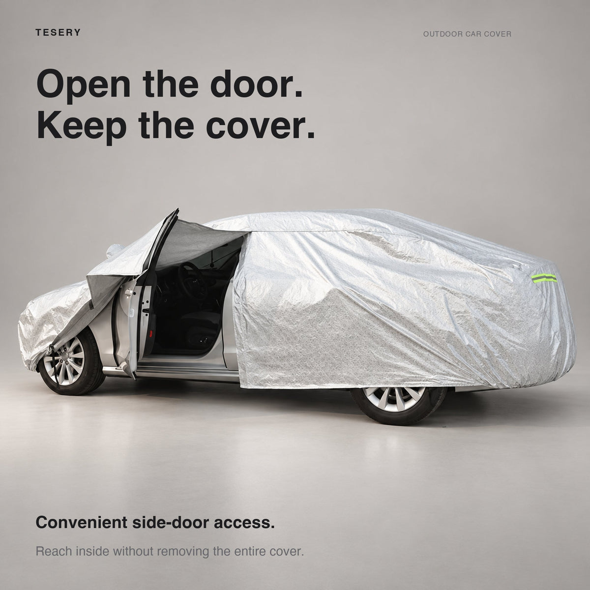 All-weather waterproof car cover for Tesla Model 3, Y, and S made of durable Oxford fabric, protecting against elements and dirt.