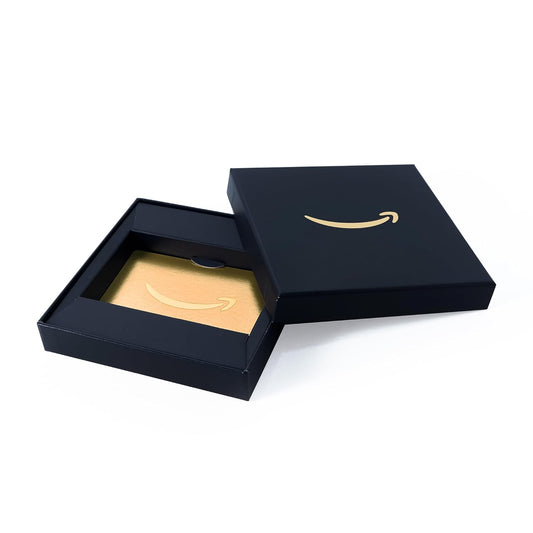 Amazon physical gift card in a festive gift box, perfect for gifting occasions.