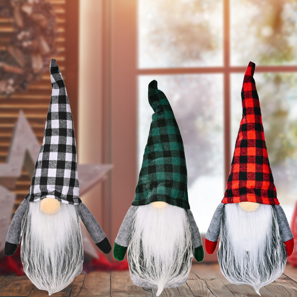 Christmas plaid hat Rudolph doll with red nose and festive holiday detailing