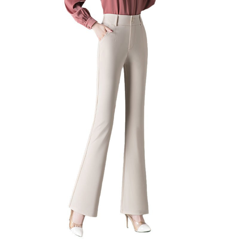 Women's casual high-waisted bootcut pants in a classic fitted silhouette
