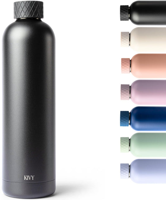KIVY 32oz stainless steel insulated water bottle by BACKUPMYFILESNOW.COM®, leak-proof, BPA-free thermo flask with drinking spout