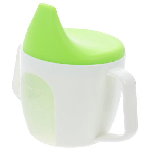 BACKUPMYFILESNOW.COM® baby trainer sippy cup with handle, green toddler water bottle with weighted straw and easy grip design.