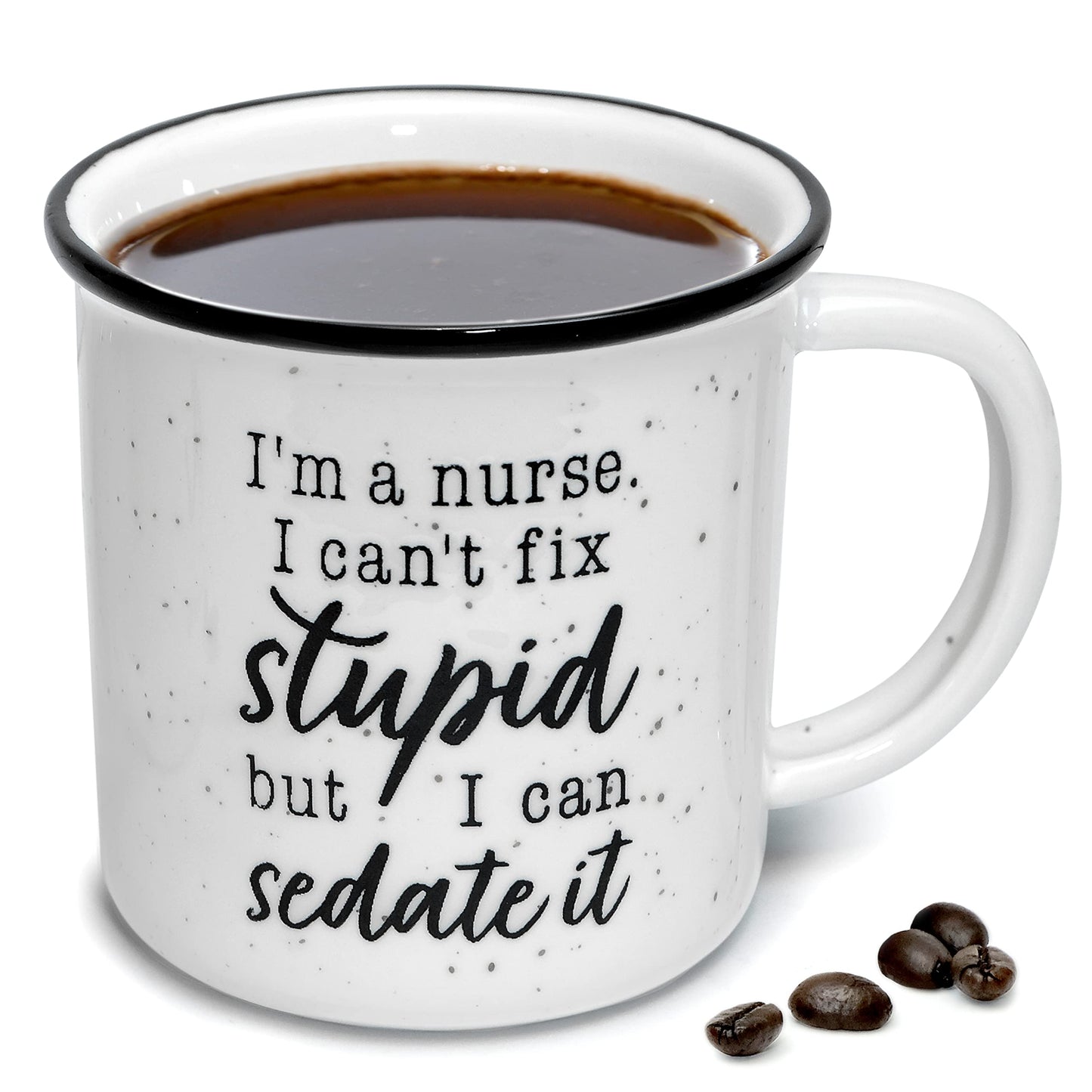 Ceramic "I'm a Nurse" coffee mug with humorous nurse design, 11 ounces, featuring medical themes for women and men.