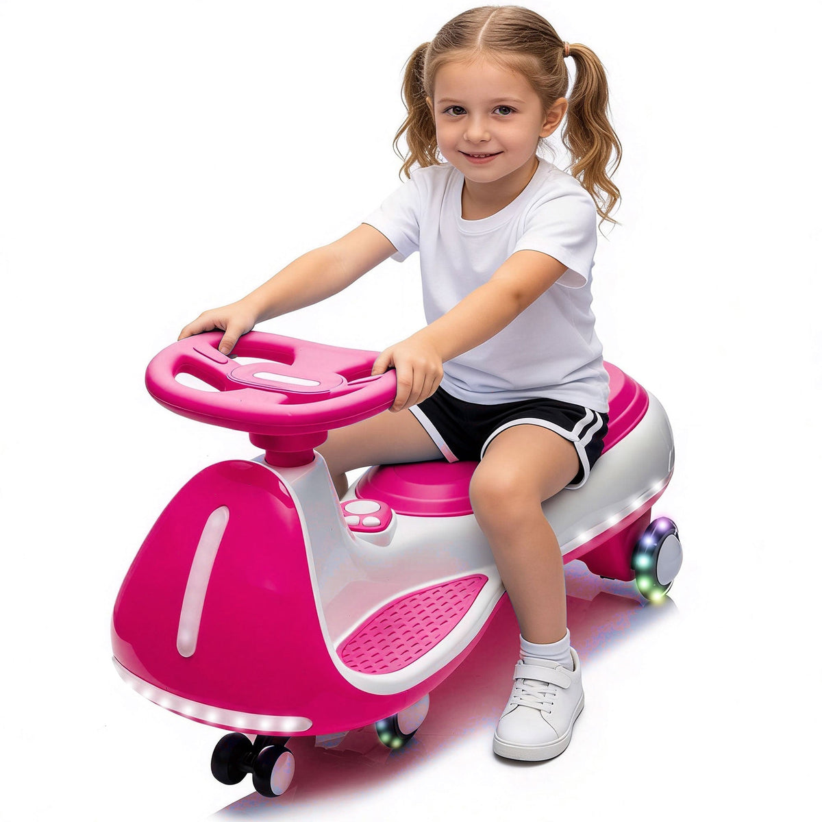 12V electric wiggle ride-on toy car with dual motors and LED lights, designed for kids, by GBruno Store.