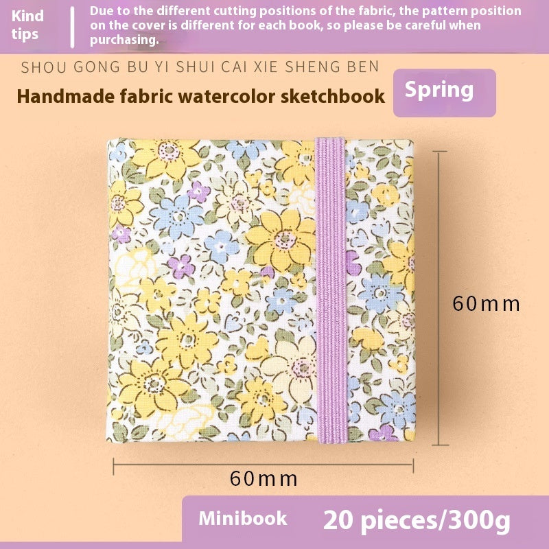 Fabric watercolor notebook for art students, square portable painting sketchbook with textured cover