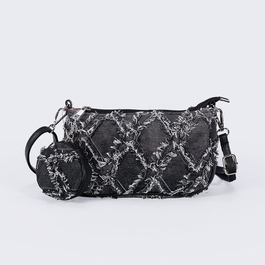 Blue denim crossbody bag from Skyflame GmbH, featuring adjustable strap and casual style, perfect for everyday use.