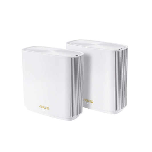 ASUS ZenWiFi AX6600 Tri-Band Mesh WiFi 6 system with two units, white, providing whole home WiFi coverage and parental controls