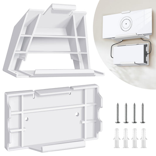 White wall mount bracket for Starlink Gen 3 router and power supply, designed for space-saving installation.