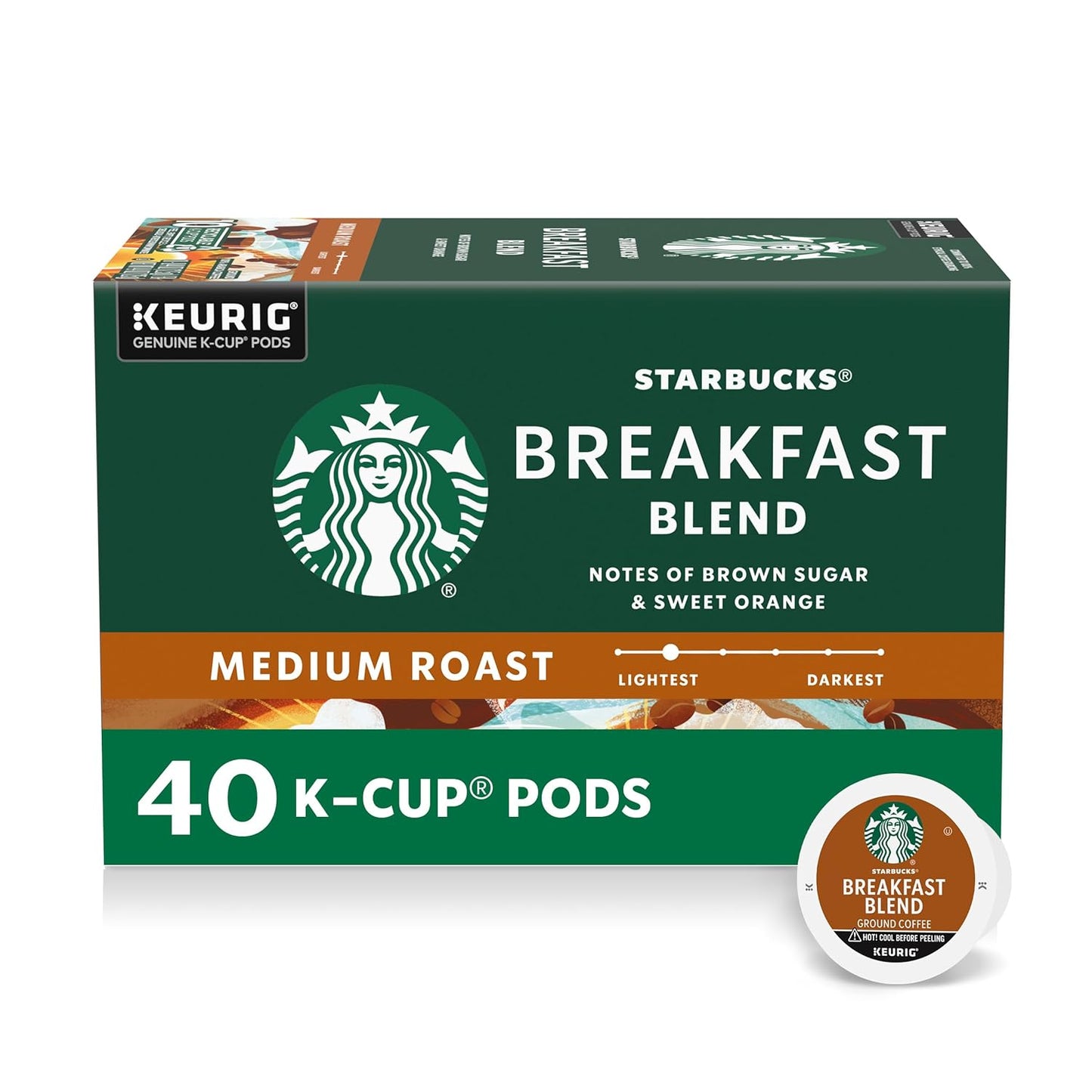 Starbucks Breakfast Blend K-Cup coffee pods, medium roast, for Keurig, hot or iced coffee, 16-pack of 40 pods, by BACKUPMYFILESNOW.COM®