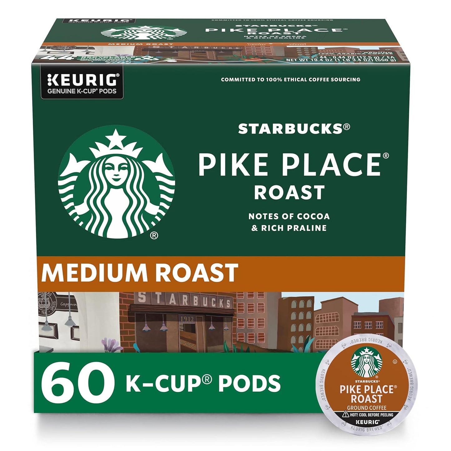 BackupMyFilesNow® Starbucks K-Cup coffee pods, 16-pack, medium roast Pike Place blend for hot or iced coffee, compatible with Keurig.