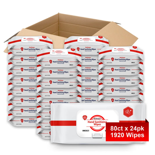 BackupMyFilesNow® MEDIWIPER 1920 Wipes 80-count travel-sized alcohol-free wet hand sanitizer wipes in a 24-pack.