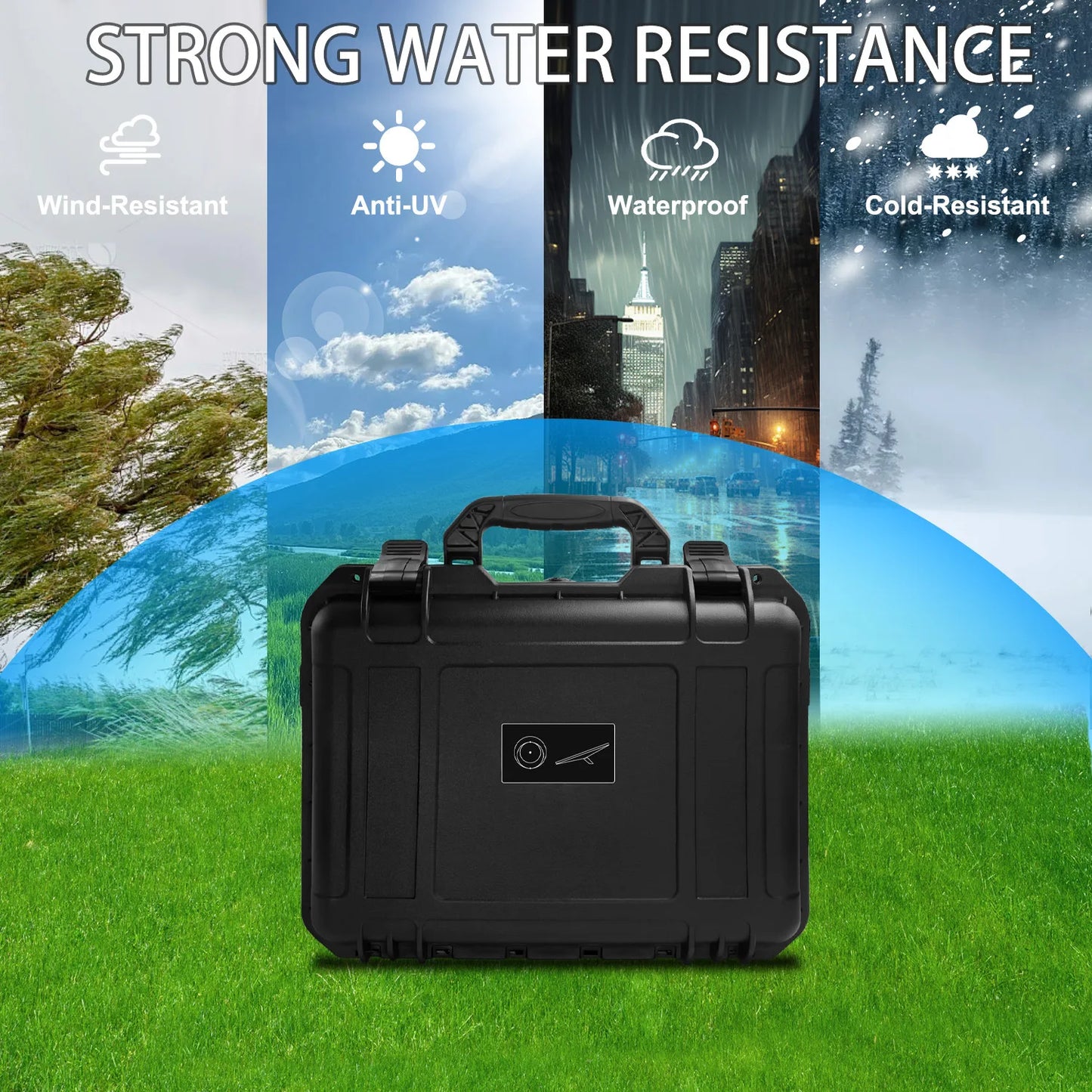 Black waterproof hard carrying case for Starlink satellite dish, durable storage box for secure travel and equipment protection.