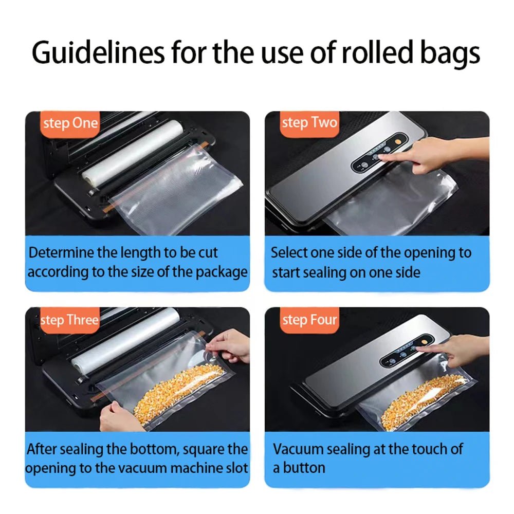 Reusable food vacuum sealer bags by BACKUPMYFILESNOW.COM®, 500cm roll, BPA-free, ideal for storage, meal prep, and sous vide.