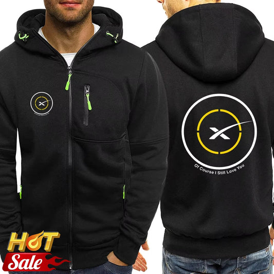 Men's SpaceX logo hoodie jacket with loose fit, printed design, comfortable fabric, ideal for autumn sportswear, by BackupMyFileSnow.