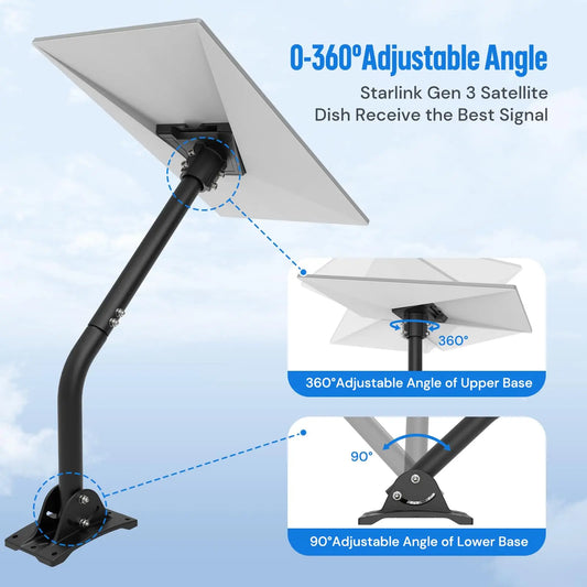 Starlink Gen 3 Wall Mount Kit with pipe adapter and install bracket for rooftop or exterior wall outdoor installation.