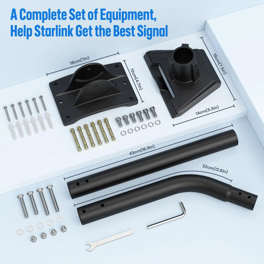 Starlink Gen 3 wall mount kit with pipe adapter and install bracket for roof or exterior wall installation by BACKUPMYFILESNOW.COM®