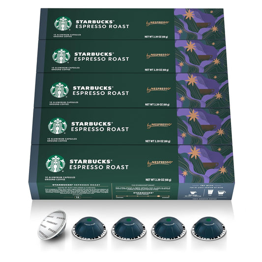 BackupMyFilesNow® 10-pack of Starbucks Nespresso Vertuo Blonde Roast Espresso Pods, 50-count, 1.35 oz each, for coffee brewing.
