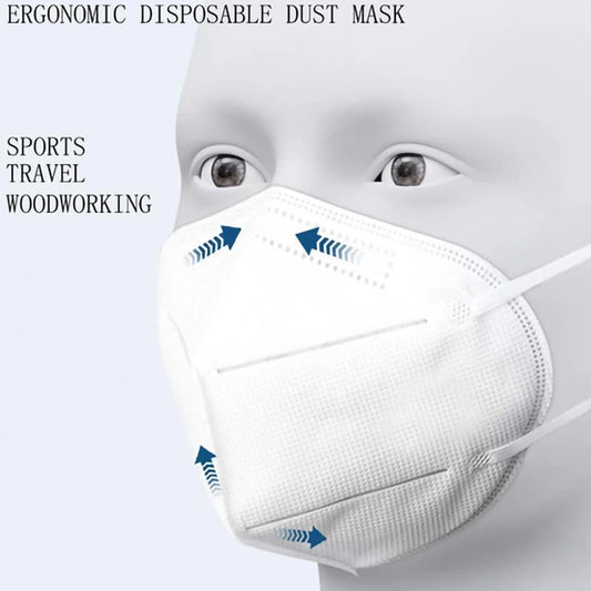 Set of 10 black FFP2 KN95 face masks, reusable, CE-certified protective masks with ear loops, designed for mouth and nose coverage.