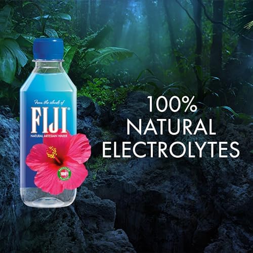 Fiji Natural Artesian Bottled Water 330mL pack of 24, featuring clear bottles with Fiji logo, showcasing natural electrolyte-rich water.