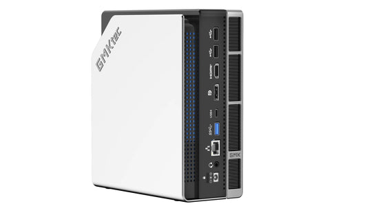 GMKtec EVO-X2 AMD R AI Max+ 395 Mini PC with 16-core CPU, 128GB RAM, 2TB SSD, silver finish, gaming and AI performance.