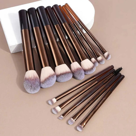 Set of 13 BackupMyFilesNow.com makeup brushes including foundation, concealer, eyeshadow, blush, kabuki, and blending tools.