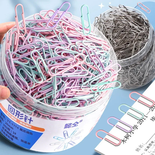 Set of 160 colorful stainless steel paper clips ideal for organizing files, bookmarks, and office stationery.