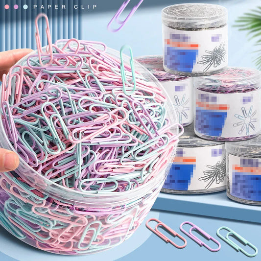 Set of 160 colorful stainless steel paper clips, ideal for office supplies, file organization, and stationery.