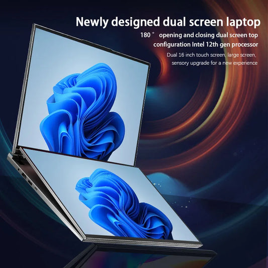 Crelander 16-inch dual touch screen laptop with Intel i5/i7 12th gen, 32GB RAM, M.2 SSD, IPS display, Windows 11.
