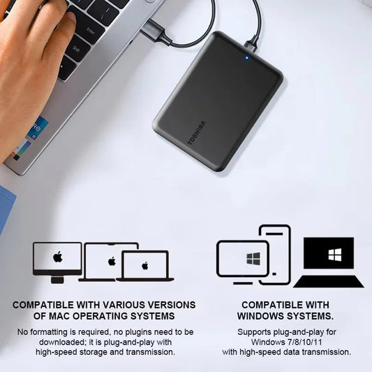 Toshiba Canvio Basics external portable hard drive with 1TB, 2TB, or 4TB capacity, USB 3.2 data storage for PS5 and notebooks